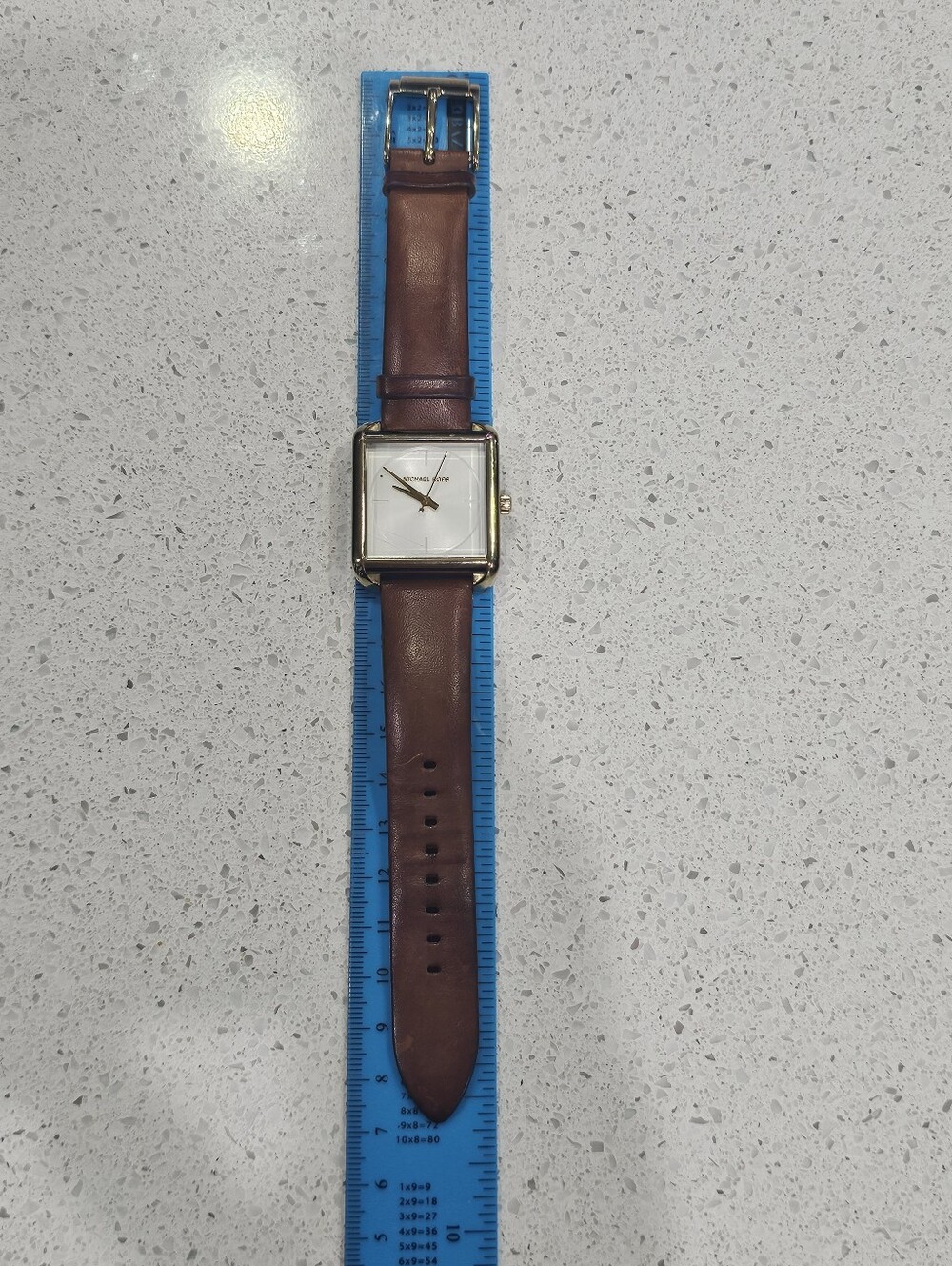 Michael Kors Square Gold Watch with Brown Leather Strap - Picture 11 of 11